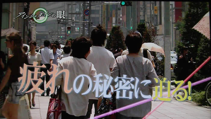 (番組キャプチャ)人混みを背景に、疲れの秘密に迫る!と表示された導入