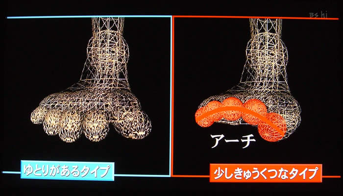 (番組キャプチャ)光ファイバーセンサーを用いて、ゆとりがある指の動きと窮屈な指の動きを見せる